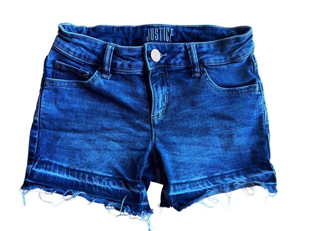 Justice Denim Shorts Girls Size 10 Blue Excellent Raw Hem Embroidered Pockets